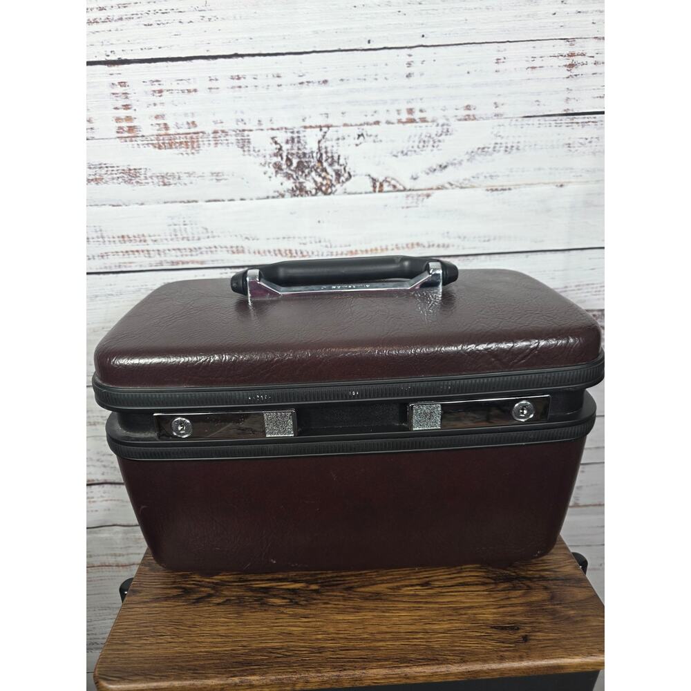 VTG Samsonite Hard Silhouette Brown Faux Leather Locking Luggage w/Mirror Key